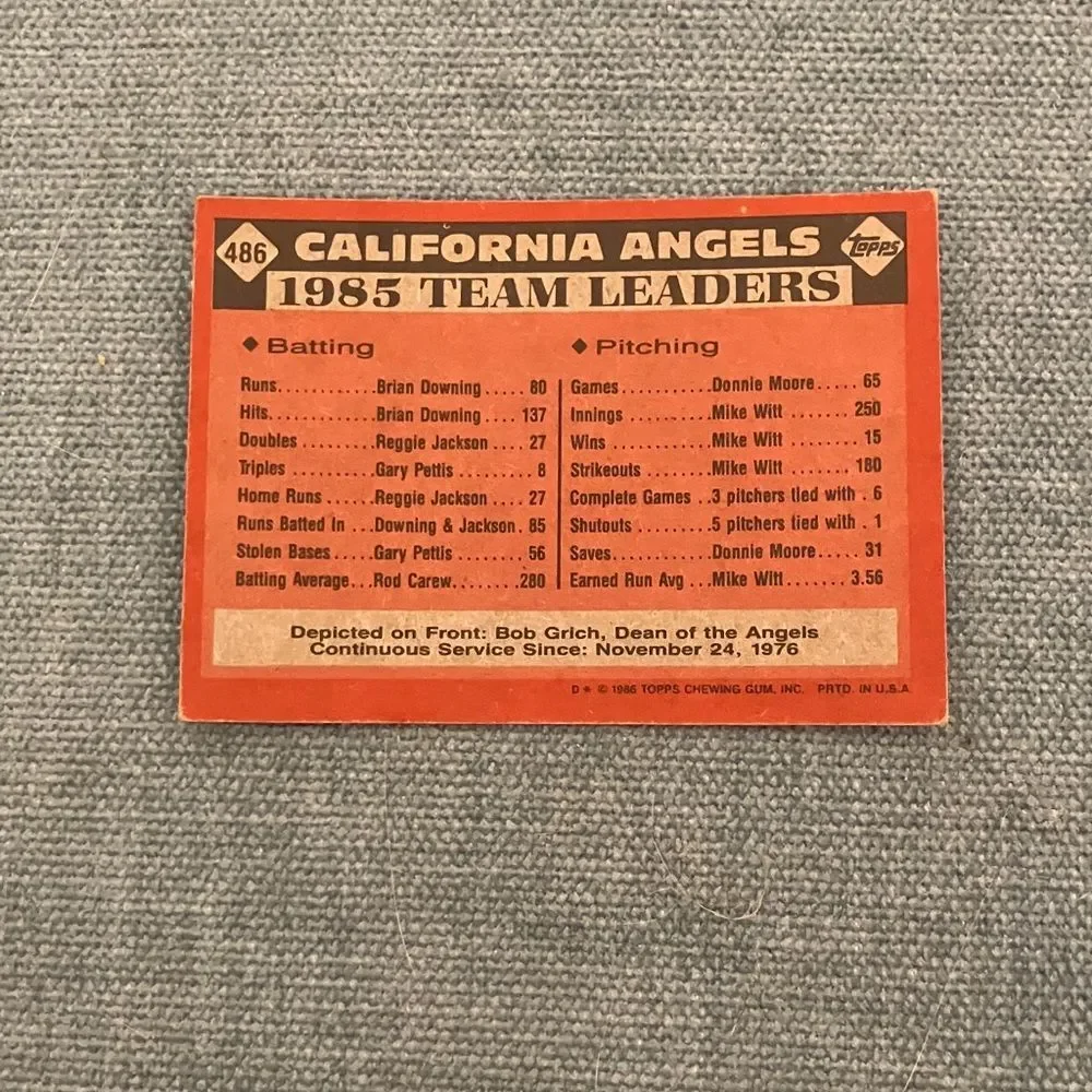 1986 Topps Anaheim Angels Baseball Card